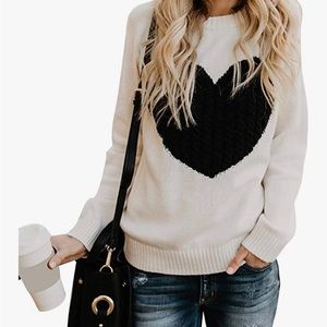 Quick shipper -Cream sweater with navy heart